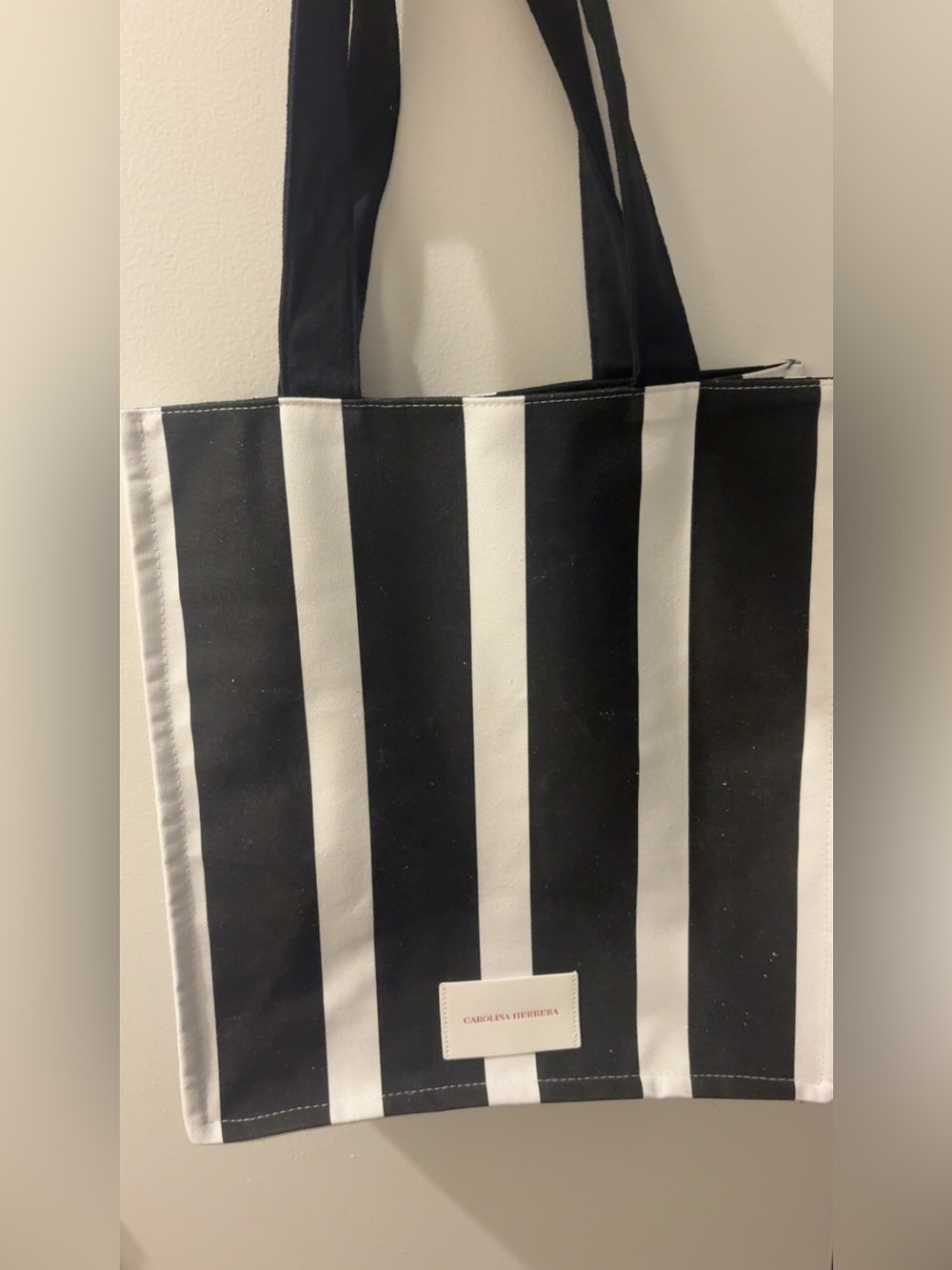 Carolina Herrera Black and White Vertical Stripe Tote